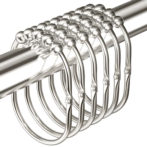 MENGJINGO 12PCS Wide Shower Curtain Hooks Rings, Rust Proof Stainless Steel | Heavy Duty Shower Hooks Rings for Bathroom Shower Rods Curtains Liners, Easy Glide Rollers, Set of 12,Chrome - color: Chrome
