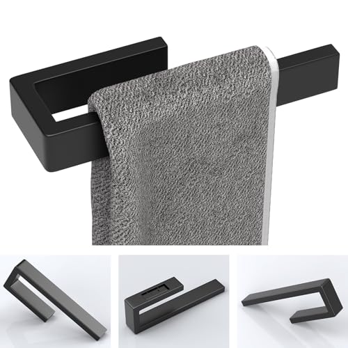 HUFEEOH Hand Towel Holder, Stainless Steel Bathroom Towel Holder Towel Bar, Matte Black Dish Towel Hanger Wall Mount Kitchen Towel Rack Heavy Duty Hand Towel Racks for Bathroom - color: Black, size: 8 Inch-Drilling