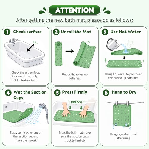 Baby Bath Mat for Tub Non Slip Kids, BPA Free Extra Long Bathtub Mat 40x16 with Drain Holes and 200 Suction Cups, Non Toxic Machine Washable Toddler Bath Mat, Eco-Friendly Certified - color: Trike