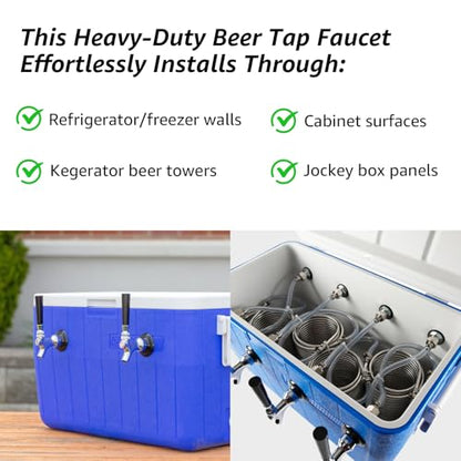 MRbrew 1-1/2" Beer Faucet Shank, Stainless Steel Beer Tap Shank 1/4'' Barb | Fits Refrigerator/Freezer Walls Cabinet Kegerator Beer Towers Jockey Box Panels Homebrew & Bar Draft Beer Dispenser - size: 1-1/2" Shank