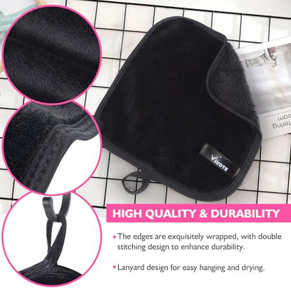 VIVOTE Makeup Remover Cloth Black Microfiber Washcloths 6 Pack Towels | 20CMX20CM Reusable Makeup Remover Towels and Eraser Cloths for Face Cleansing. Soft Microfiber Pads for Women