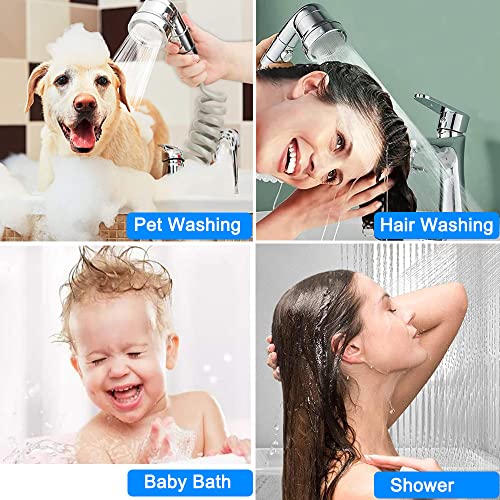 Sink Faucet Sprayer Attachment,Sink Shower Sprayer Attachment Set To Tub Faucet,ON/OFF Shower Head with (5 adapters),Sink Extension Hose Sprayer for Laundry Bathroom Kitchen - color: Silver with 79" Hose