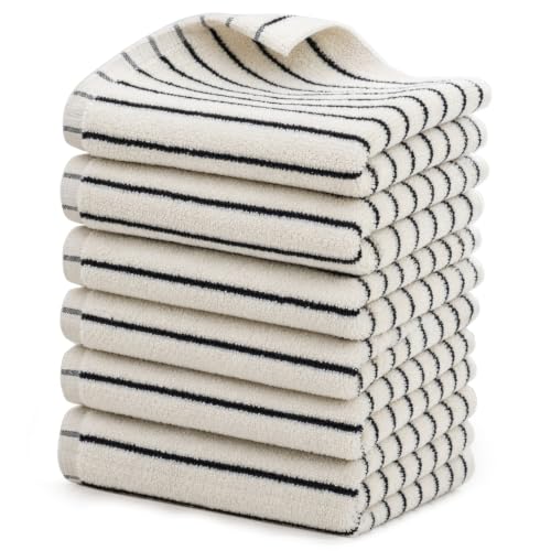 6 Piece Black and White Striped Hand Towels,100% Cotton Bathroom Towels Ultra Soft and Highly Absorbent Hand Towels for Bathroom Kitchen, Showering, Spa, Gym,Hotel (13” x 29”) - color: White