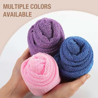 Extra-Long African Net Sponge 3Pk Multi-Color Exfoliating Scrub | Fast Drying African Bath Net, Gentle Exfoliating Scrub for Full Body & Back Spa Shower - color: Blue,pink, Purple
