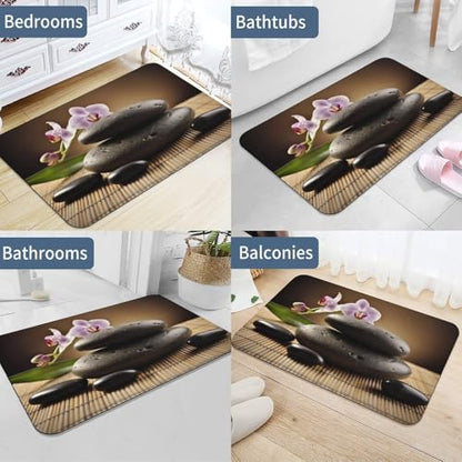Soft Diatomaceous Earth Zen Stone Bath Mat 20x32 Absorbent Quick Dry Stone Bath Mats 0.15" Ultra Thin Non-Slip Bathroom Rug with Rubber Backing Easy Clean Floor Mat for Shower Entryway - size: 1'8" x 2'8" (Rectangular)
