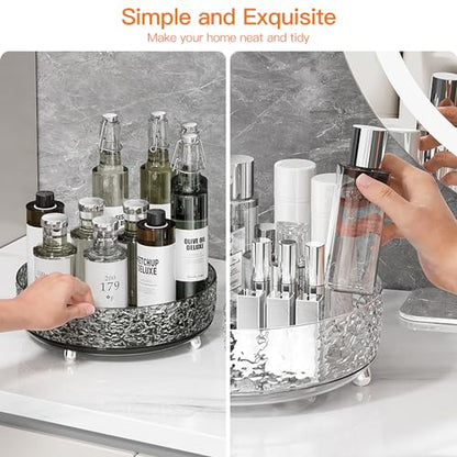 360 Rotating Makeup Organizer, Cosmetics Lazy Susan Spinning Skincare Storage for Vanity, Turntable Perfume Trays for Dresser Bathroom Countertop and Kitchen (Gray)