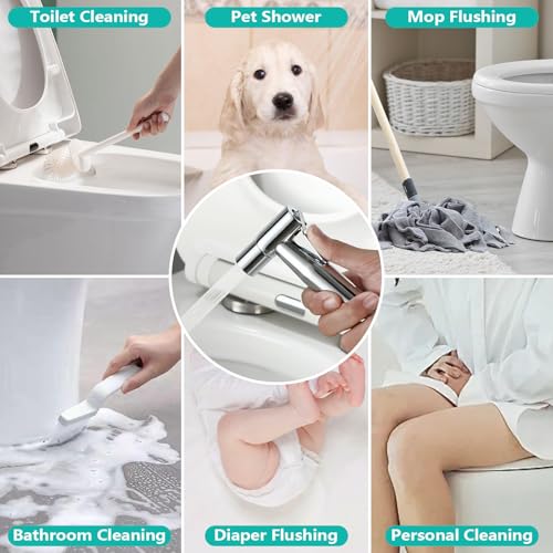 BARROCK Chrome Handheld Bidet Sprayer for Toilet,Stainless Steel Baby Cloth Diaper Jet Spray Kit,Bathroom Toilet Bidet Attachment Set with Adjustable Water Pressure for Bathing Pets and Feminine Wash - color: Chrome