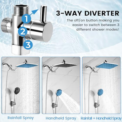 Shower Head with Handheld,High Pressure Chrome Rain Shower Head | Regaderas Para Shower,11.8" Rectangular,Rainfall Shower Head,Dual Shower Head,Bathroom Decor,Extension Arm,5 Spray Mode - color: A-Chrome, style: Rectangular 12"