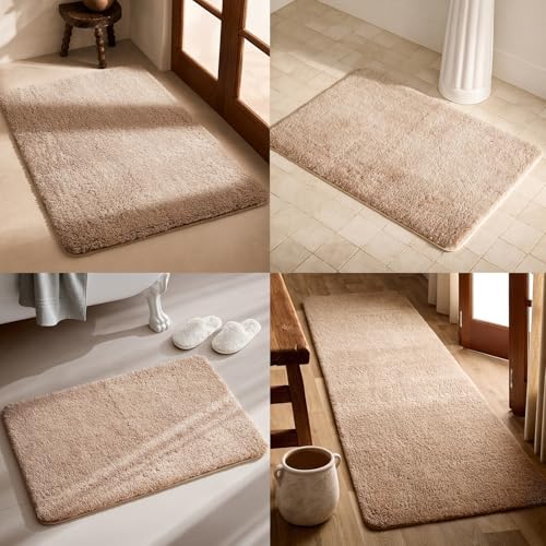 TYUU Beige Bathroom Runner Rugs, Ultra Soft Long Bath Mat Machine Washable Super Absorbent Quick Dry Bathroom Runner Rug 16 x 60 Non Slip, Beige 16" x 60" - color: Beige, size: 16" x 60"