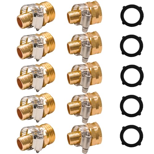 Hourleey Garden Hose Repair 1/2 Inch, Aluminum Mender Hose Connector Fitting with Clamp, Fit 1/2" Male & Female Hose Connector, 5 Sets - size: 1/2" - 5 Set