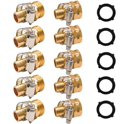 Hourleey Garden Hose Repair 1/2 Inch, Aluminum Mender Hose Connector Fitting with Clamp, Fit 1/2" Male & Female Hose Connector, 5 Sets - size: 1/2" - 5 Set