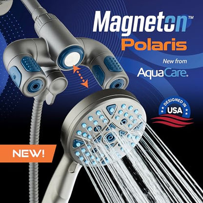 AquaCare Polaris 208-mode High Pressure Shower Head Combo with Hydro Arms | Luxury 3-way 14-zone System with 370 Stay-clean Power Jets, Handheld Magnetic Docking & 6 ft. Stainless Steel Hose / Graphite - color: Graphite