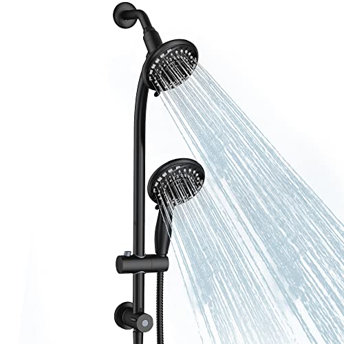 Handheld Showerhead & Rain Shower Combo for Easy Reach, 27.5" Drill-free Stainless Steel Slide Bar, 5”of 5-setting Handheld Shower and Showerhead, with 5ft Hose - Black - color: Black