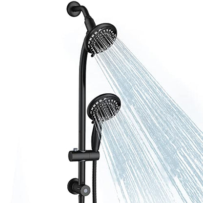 Handheld Showerhead & Rain Shower Combo for Easy Reach, 27.5" Drill-free Stainless Steel Slide Bar, 5”of 5-setting Handheld Shower and Showerhead, with 5ft Hose - Black - color: Black