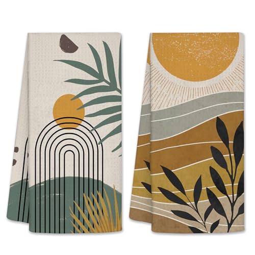 Mountain Kitchen Towels, Mountain Lover Gifts, Mountain Hand Towels for Kitchen, Mountain Decor, 2 Pack Waffle Dish Towels for Bathroom Decor Birthday Christmas Thanksgiving Day 26x17 inch - color: Mountains-brown