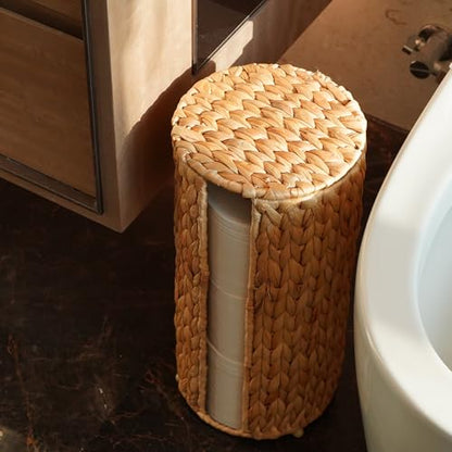 PINXIURY Water Hyacinth Paper Roll Holder, Wicker Toilet Paper Holder Stand for Bathroom, 3 Rolls of Toilet Paper Storage, Toilet Roll Holder Stand for Bathroom and Under Sink - color: Natural Water Hyacinth