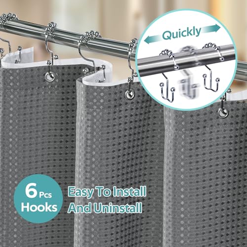 3 in 1 Shower Curtain Set, Waffle Shower Curtain and Liner Set with 6 Double Sided Shower Curtain Hooks, 258GSM Luxury Weighted Cloth Shower Curtain for Shower Stall, 36 W x 72 H, Grey - color: Grey, size: 36"W x 72"L (Pack of 1)