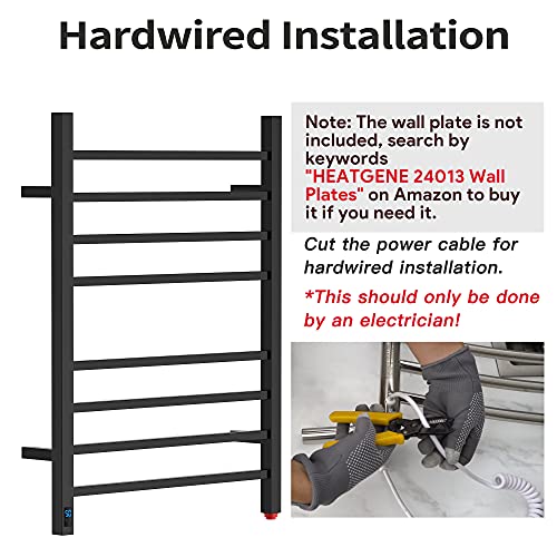 HEATGENE Towel Warmer with Timer and Temperature Control, Electric Towel Warmer with 8 Square Bars, Wall-Mounted Electric Towel Rack with 8 Square Bars, Plug-in/Hardwired Towel Rails - Matte Black - color: Matte Black