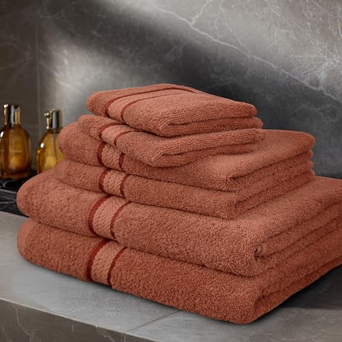COTTON CRAFT Ultra Soft 6 Piece Towel Set - 100% Cotton Towels - Mocha | Absorbent 580 GSM Quick Dry Everyday Premium Luxurious Bathroom Towels - 2 Large Bath Towels, 2 Hand Towels, 2 Washcloths - color: Mocha, size: 6 Piece Towel Set