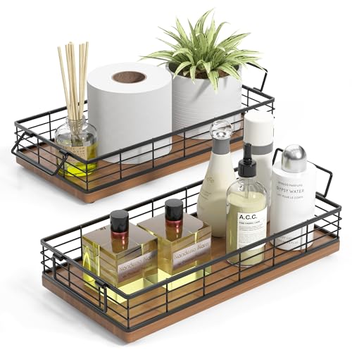 Toilet Paper Basket 2 Pack, 13 Inch Toilet Tank Basket with Handles, Walnut | 2PCS Bathroom Basket, Back of Toilet Basket, Toilet Tank Tray Toilet Organizer for Toilet Paper Storage Toiletries Essentials - color: Walnut