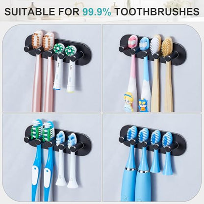 Electric Toothbrush Head Holder, Toothbrush Holders Wall Mounted, Adhesive Tooth Brush Head Holder Organiser, Electric Toothbrushs Holder, Shower Tooth Brushing Holder (Black, Large) - color: Black, size: Large