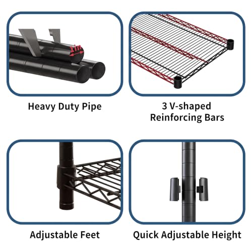 Garvee 2600LBS 4-Tier Storage Shelves Heavy Duty, Adjustable Metal Shelving | 55.1"Wx17.7"Dx63"H, Carbon steel wire shelving rack, free standing, tool-free assembly, for garage basement pantry, black - size: 55"Wx17.7"Dx63"H(4-Tiers)