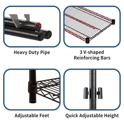 Garvee 2600LBS 4-Tier Storage Shelves Heavy Duty, Adjustable Metal Shelving | 55.1"Wx17.7"Dx63"H, Carbon steel wire shelving rack, free standing, tool-free assembly, for garage basement pantry, black - size: 55"Wx17.7"Dx63"H(4-Tiers)