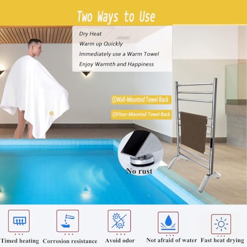 Heated Towel Rack Plug-in,Free Standing & Wall Mounted Dryer Rack Stainless Steel,Radiator 10 Bars Hot Towel Warmer with Built-in Timer,Silver - color: Silver