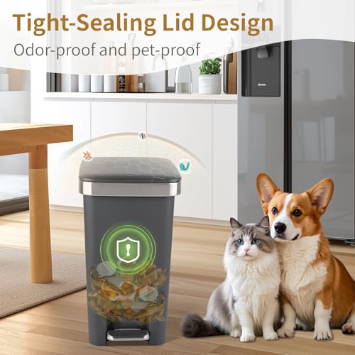 UUJOLY Small Bathroom Trash Can with Lid Step Pedal, 2.6 Gallon, Dark Grey | Soft-Close Sturdy Garbage Can + 3 Rolls Trash Bags, For Bathroom, Kitchen, Bedroom, Office, Dorm, Laundry, RV - color: Dark Grey