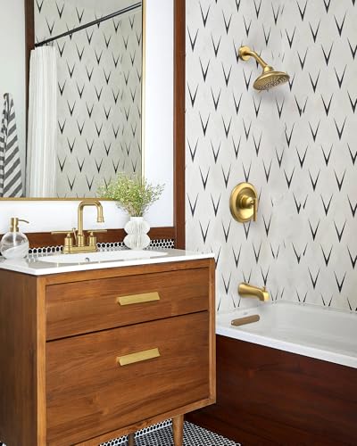 WOWOW Brushed Gold Bathroom Faucet 4 inch Bathroom Sink Faucet 3 Hole RV Sink Tap 2 Handle Vanity Taps with Drain Assembly Centerset Lavatory Mixer 360-Degree Swivel Spout - color: Brushed Gold, style: Centerset - 4 Inch