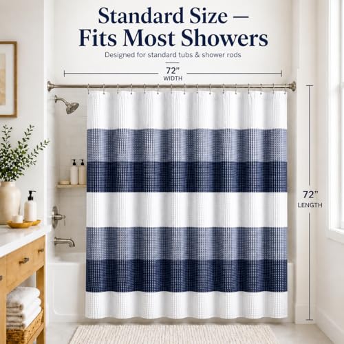 Dainty Home Ombre Waffle Weave Shower Curtain (Navy) - color: Textured Navy Blue