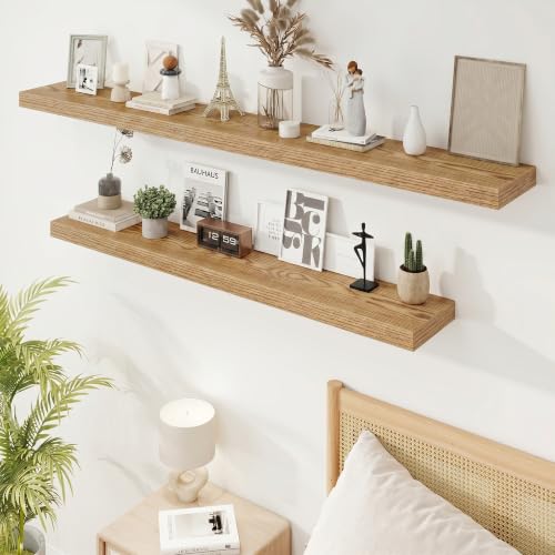 9.25in Depth 72in Floating Shelves, 72x9.25x1.4,Light Brown, Set of 1 | Long Wall Mounted Engineered Wood Shelves with Invisible Brackets for Living Room, Bedroom, Bathroom, Kitchen, - color: Cedar Wood, size: 72x9.25x1.5in, 1 Pack
