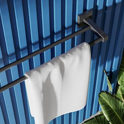 RUACQ Double Towel Bar 24" Towel Racks for Bathroom Wall Mounted Black | One-Piece Bath Towel Holder, Total Length 26 Inch Single Towel Rod, 304 Stainless Steel Rustproof, Square Base, Heavy Duty - color: Matte Black, size: 24 inch(Center to Center) Doubl