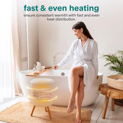 SereneLife Freestanding Towel Warmer Bucket – 18" Hot Towel Warmer with Legs for Bathroom & Spa, 12L Capacity, Built-In Timer, Aroma Discs & LED Indicator, Fits One Towel or Robe - color: White Oak Grain