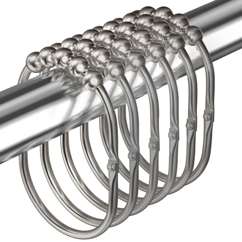 MENGJINGO 12PCS Wide Shower Curtain Hooks Rings, Rust Proof Stainless Steel | Heavy Duty Shower Hooks Rings for Bathroom Shower Rods Curtains Liners, Easy Glide Rollers, Set of 12, Matte Nickel - color: Matte Nickel