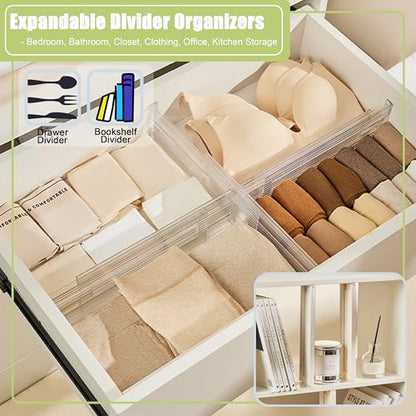 Expandable Clear Drawer Dividers - 3.1'' Height, 11-19'' Adjustable Drawer Separators, Expandable Dresser Organizers in Bedroom, Bathroom, Closet, Clothing, Office, Kitchen Storage - color: Clear(5 Pack)