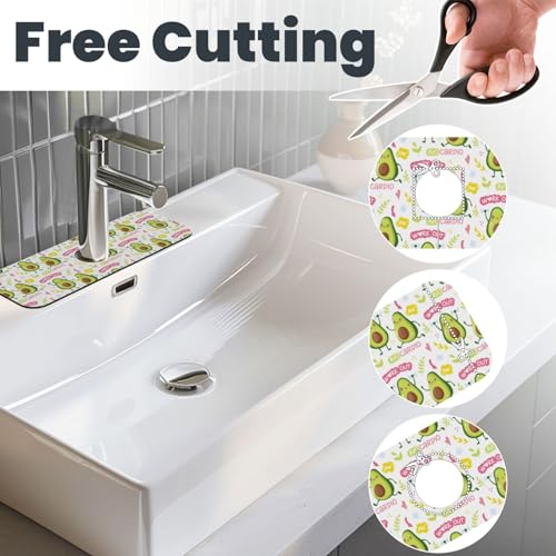 Cute Green Avocado Avocados Kawaii Kitchen Sink Splash Guard Faucet Mat Super Absorbent Fast Drying Mat Sink Gadgets-Fast Drying Pad Sink Mat For Kitchen Bathroom (15" X 5.5" ) - color: Avocado