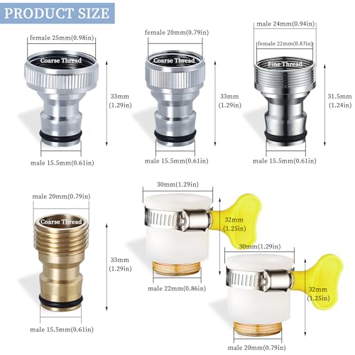 6 pcs Faucet Tap Quick Connector Kit, VEINARDYL 4 Washing Machine Quick Connector and 2 Universal Faucet Adapter, Thread Sink Faucet Adapter Connecting Garden Hose for Dishwasher Car Wash