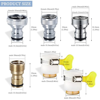 6 pcs Faucet Tap Quick Connector Kit, VEINARDYL 4 Washing Machine Quick Connector and 2 Universal Faucet Adapter, Thread Sink Faucet Adapter Connecting Garden Hose for Dishwasher Car Wash