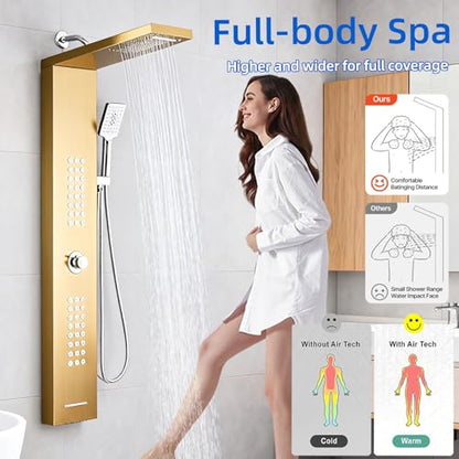 Shower Panel Tower System,Rain Shower Head Rainfall | Waterfall Shower,Handheld High Pressure Rain Massage System(Lengthened Gold) - color: Gold, style: Upgrade and lengthen