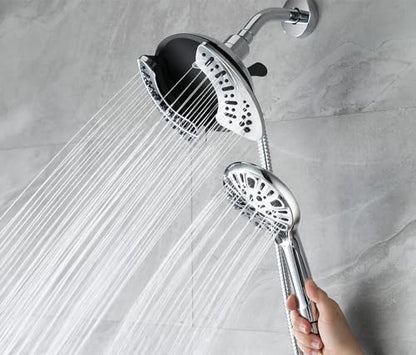 2 in 1 Shower Head with Handheld Combo High Pressure Silver 2.5 GPM | 7.2" Rain Showerhead and 9 Spray Hand Held Shower, Adjustable Shower Angle, 59-inch Rotatable Stainless Steel Hose - color: Silver, size: 2.5 GPM
