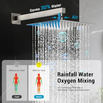 Shower Faucet Set With Shower Head,Brush Nickel Shower System | Wall Mounted,2-Function SUS304 Rain Head and Handle System，Shower Valve Body - color: Brush Nickel, style: 10''-Wall Mount