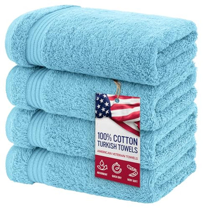 American Veteran Towel, Hand Towels for Bathroom Set of 4, 100% Cotton Turkish Hand Towel Sets, Soft Hand Face Towels, Sky Blue Hand Towels - color: Sky Blue, size: 16x28