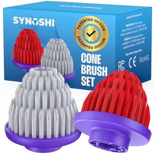 Synoshi PRO Cone Brush Heads Set (2 Units) | For Electric Spin Scrubber Bathroom & Shower Cleaning Brush Universal Cleaning for Kitchen, Floors.