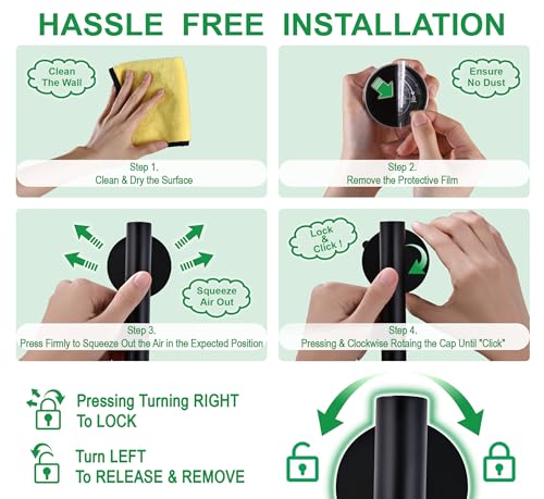Upgrade 17.7inch Black Shower Slide Bar w/ Vacuum Suction Cup,Reusable & Removable Handheld Shower Head 360°Adjust,Hassle-Free Install for Bathroom Wall Mount,Stainless Steel,No-Drill Renter Friendly - color: Matte Black