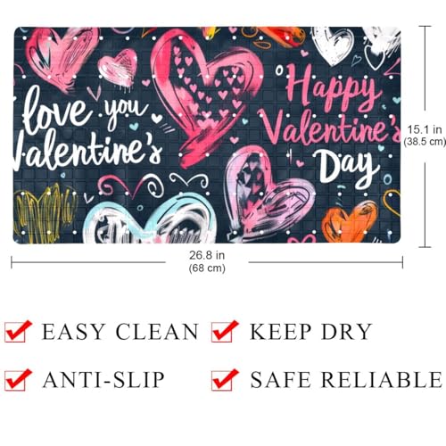 Non Slip Bath Mat for Tub, 15.1 x 26.8 Inch Bathtub Mat Machine Washable Shower Mat with Drain Holes and Suction Cups, Doodle Valentine's Day Colorful Hearts - color: Multi 10