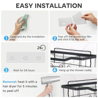 Shower Caddy Adhesive Replacement, Double Hooks No Drilling | Transparent Strong Adhesive Waterproof for Shower Caddy, Bathroom Storage Shelves, Kitchen Racks (Double Hooks * 8pcs) - color: 8 Double