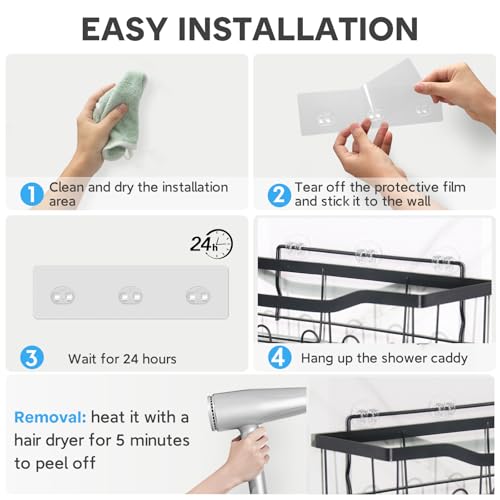 Shower Caddy Adhesive Replacement, Transparent Strong Adhesive Hooks, No Drilling, Waterproof, for Shower Caddy, Bathroom Storage Shelves and Kitchen Racks (Triple*6pcs + Single*4pcs) | No Drilling, Waterproof, for Shower Caddy, Bathroom Strong Storage Sh
