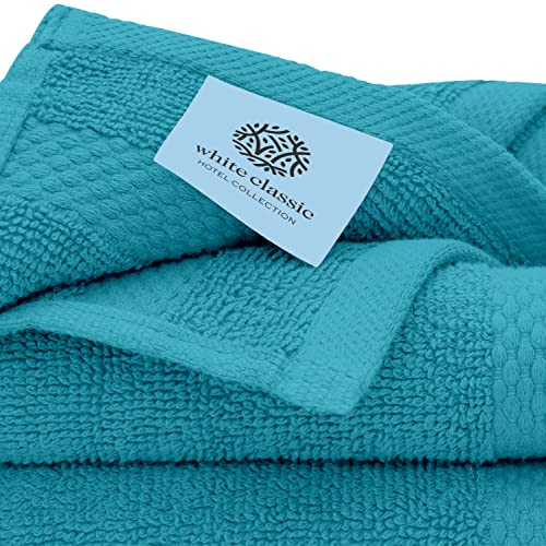 White Classic Luxury Bath Towel Set of 8 Pieces - 100% Turkish Cotton Highly Absorbent Towels for Bathroom, 2 Luxury Bath Towels 700GSM, 2 Hand Towels, 4 Washcloths, Aqua - color: 13: Aqua