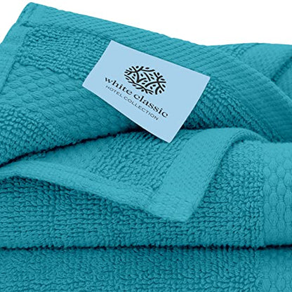 White Classic Luxury Bath Towel Set of 8 Pieces - 100% Turkish Cotton Highly Absorbent Towels for Bathroom, 2 Luxury Bath Towels 700GSM, 2 Hand Towels, 4 Washcloths, Aqua - color: 13: Aqua